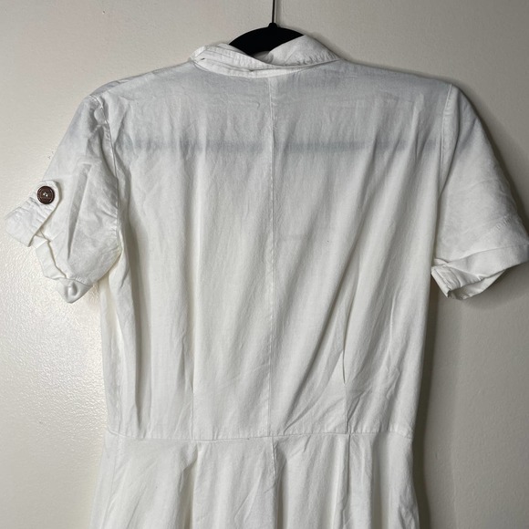 Vintage 90s Rabbit Designs White Tortoiseshell Button Front Midi Shirt Dress 6 - Picture 12 of 16